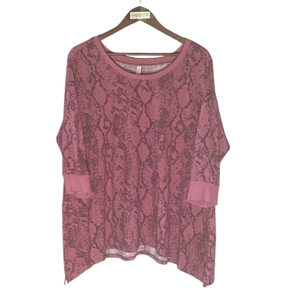 COZY mauve pink snakeskin print active shirt // 1X - Picture 1 of 5